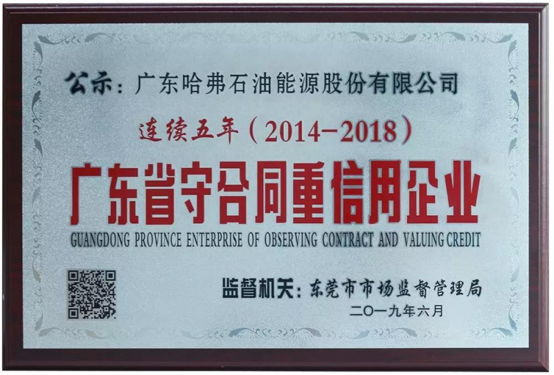 哈弗潤滑油廣東省守合同重信用企業(yè)